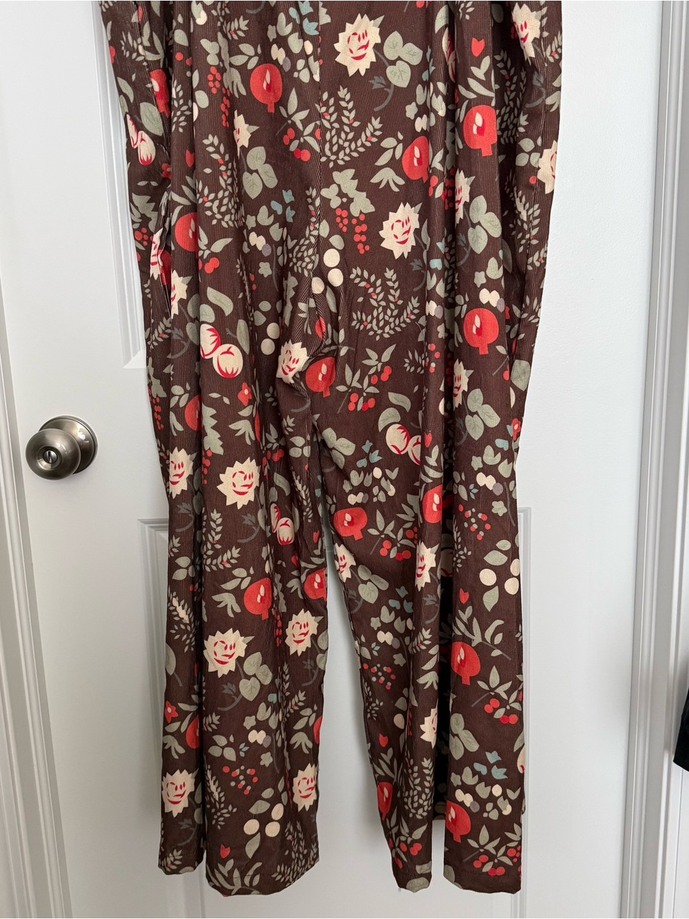 Cider Brown Floral Pinafore Jumpsuit with Red and Cream Accents - Picture 7 of 8